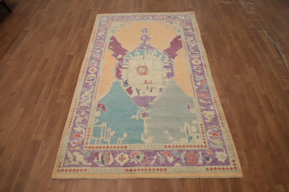 Vegetable Dye Transitional Oushak Area Rug 4x7 Ft Handmade Oriental Wool Carpet - Image 2 of 4