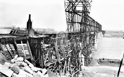 Railroad Train Trestle Bridge Construction Sibley Missouri MO - Reprint