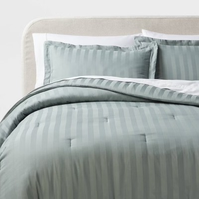 Threshold Cotton Damask Comforter Set Luxe Year-Round Fabric, Teal Green, King