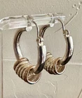 Vintage 925 Sterling 1” Tube Hoop Earrings Multi GoldTone Accent Rings Tested