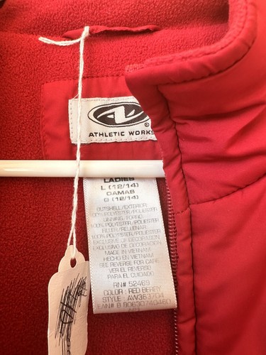 Athletic Works Women's L 10-12 Solid Red Sleeveless Puffer Vest Fleece Lined - Picture 4 of 5