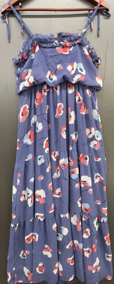 Vestido Feminino M Roxo Azul Floral Papoulas Alças de Espaguete Boho Fada Romântico - Imagem 3 de 4