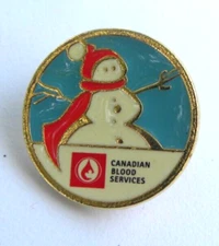 Vintage Canadian Blood Services Pin Canada Snowman Enamel Hat Lapel