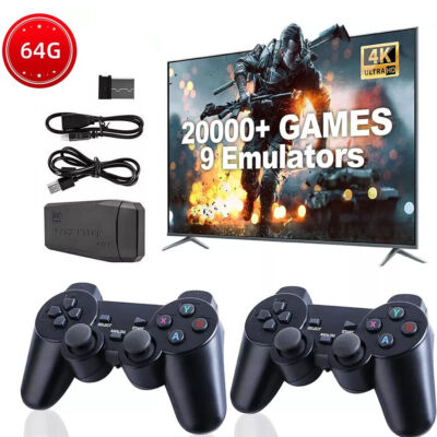 Xmas 4K Retro Game Stick Console Plug Play 20000+ Games 2 Wireless Controllers