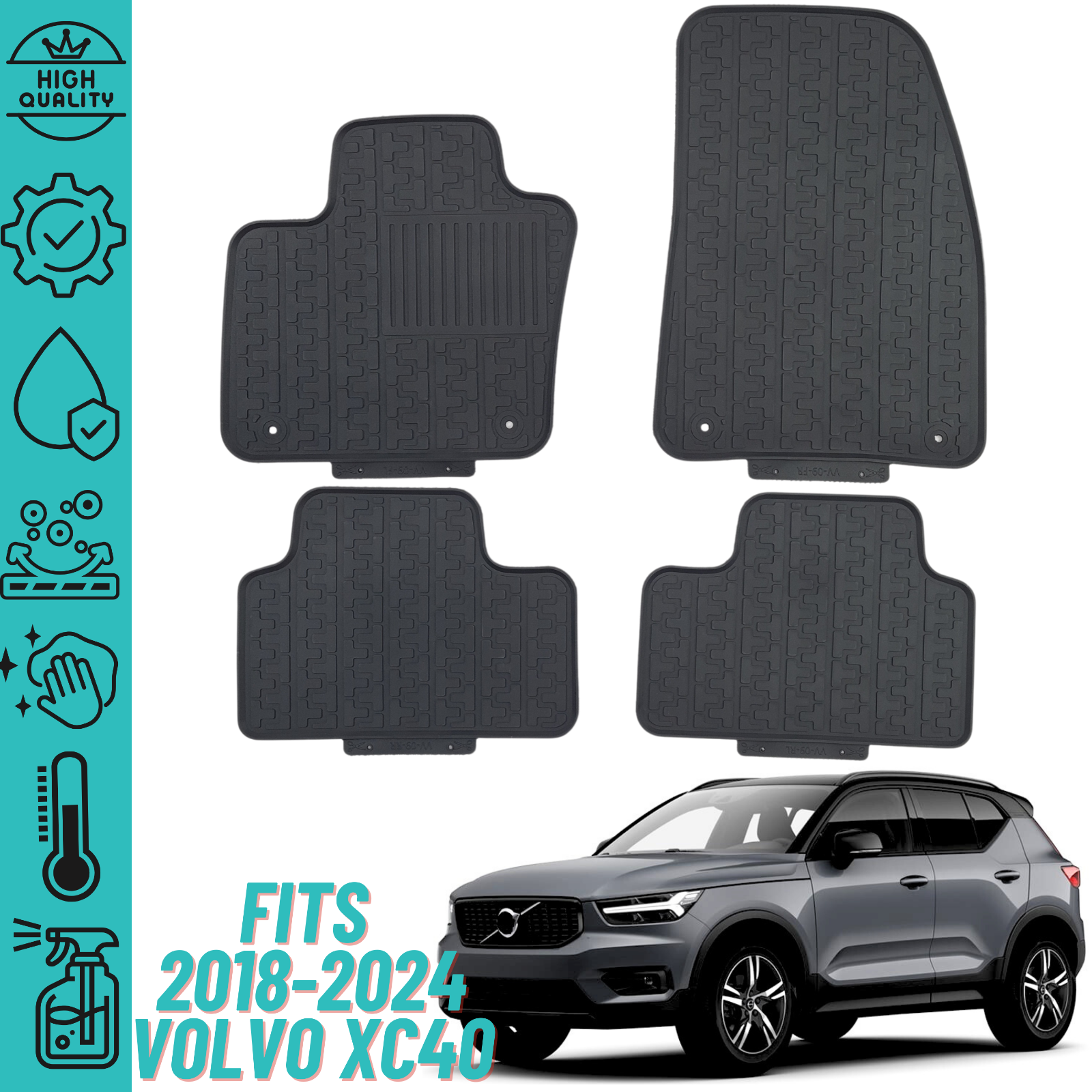 For 20182024 Volvo XC40 Floor Mats Heavy Duty All Weather Liner 2Row