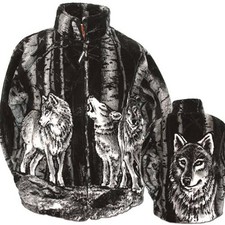 Black Mountain Timber Wolf Ultra Plush Fleece Wolves Jacket XS - 3X New