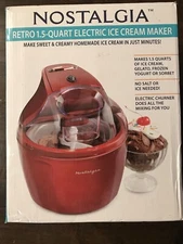 Nostalgia Retro Ice Cream Maker Model # ICM15RR 1.5 Quart - Red