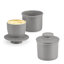 Porcelain Butter Crock Butter Keeper, French Butter Dish with Lid 2 Pack (Gray)