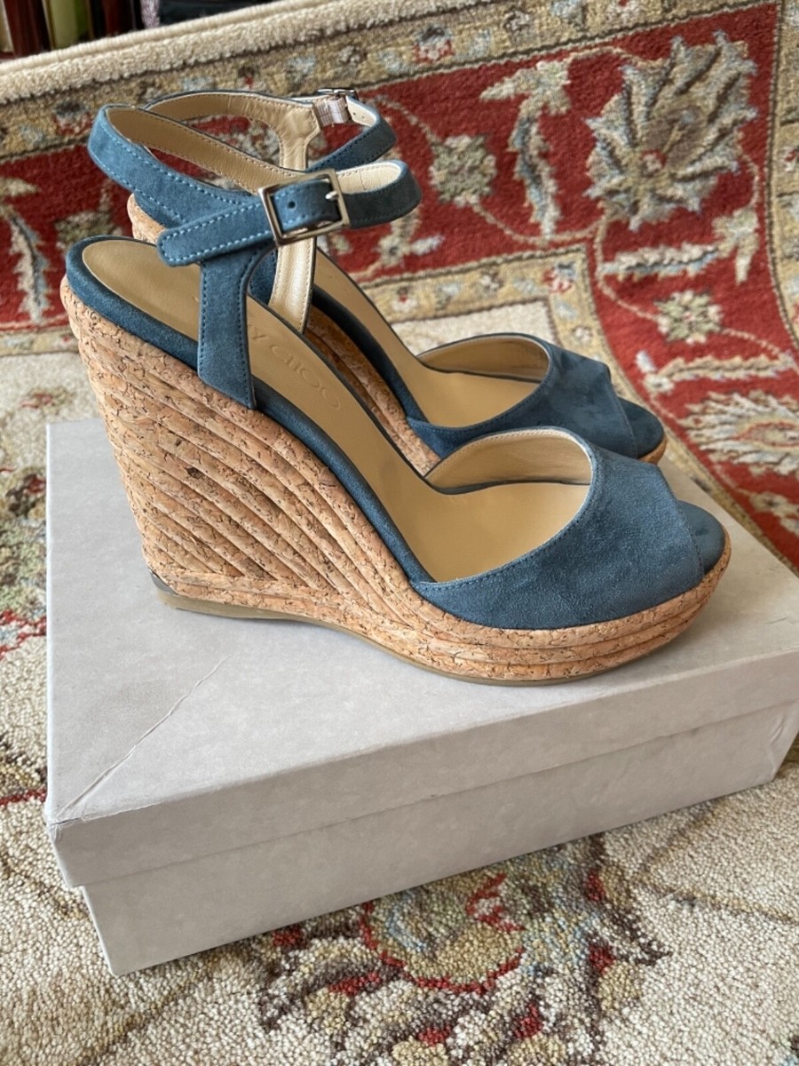 70%オフセールJIMMY CHOO PERLA120 WEDGE SANDAL Jimmy Choo London Dusk Blue Perla 120 Wedge Sandal Size 7/40