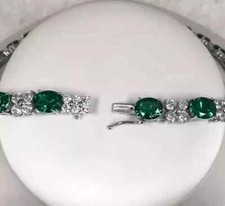 22 Ct Lab-Created Oval Cut Emerald Diamond Tennis Necklace 14K White Gold Plated