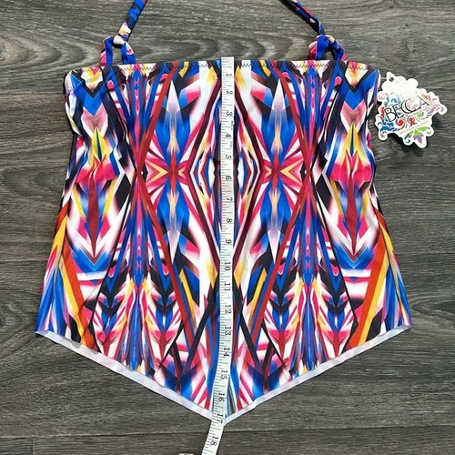 NWT Becca Medium Aura Halter Tankini Top Blue Tribal Swimwear Bathing Suit Swim - Picture 6 of 12