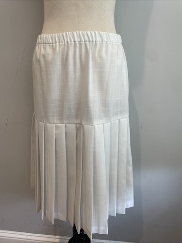 VINTAGE DROP WAIST PLEATED SKIRT HANDMADE TRADITIONAL WHITE SIZE L