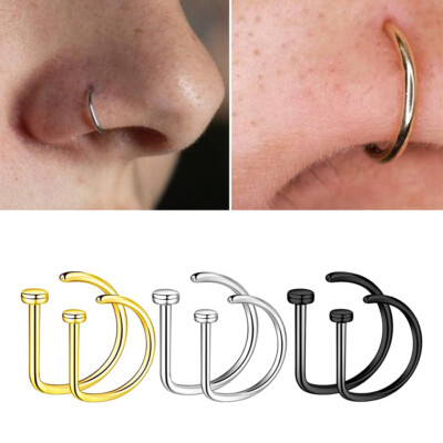 3PCS Non Piercing Nose Ring Surgical Steel Fake D-Shaped Nose Lip Body  Jewelry UK
