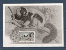 Madagascar carte  maximum  nature faune  4f l émuriens    en 1963