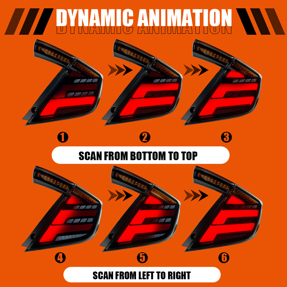 LED Tail Lights Assembly Fit For Honda Civic Hatchback Rear Lamp