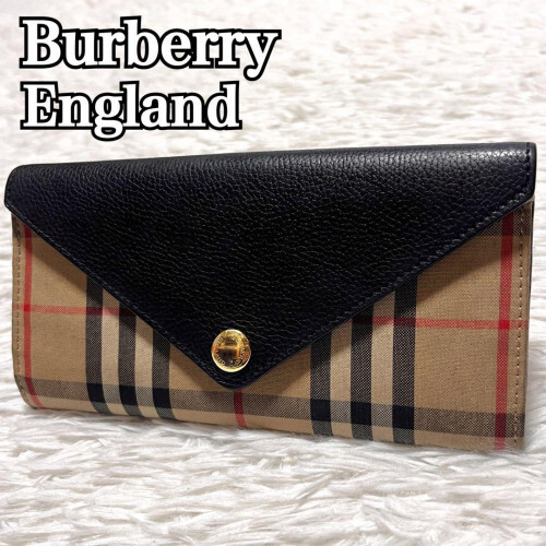 BURBERRY Nova Check Canvas Leather Long Bi-fold Wallet Beige 2813
