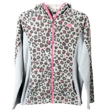 The North Face Girls' Gray Pink Animal Print Full Zip Fleece Hoodie Size XL