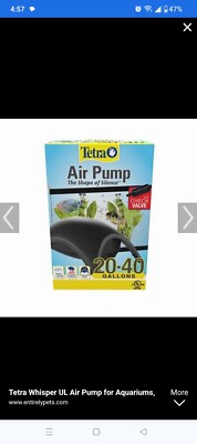 Tetra Whisper Aquarium Air PumpWhisper 20- 40 Gallons New In Package 