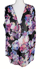 Bar III Size M Semi Sheer Sleeveless Black and Floral Swim Cover Up