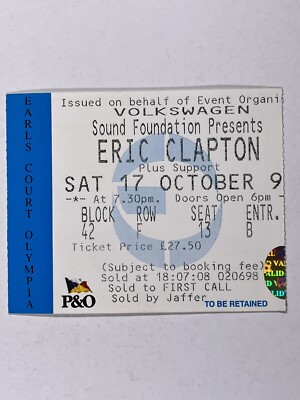 Eric Clapton Concert Ticket Original Earls Court Saturday 17th October 1998 #2