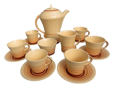 Vintage Morley Ware Art Deco Tee / Kaffeeservice handbemalt Kanne Zucker Milch 6 Duo
