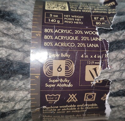 Lion Brand Wool-Ease Thick & Quick Yarn - Super Bulky Raven Color 80% Acrylic 20% Wool