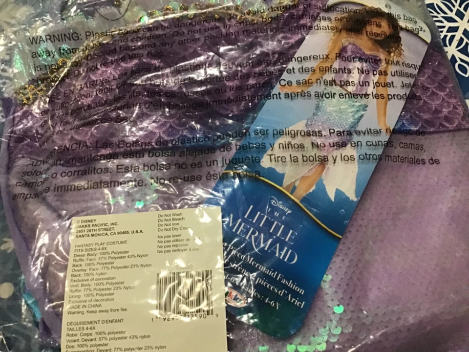 Fantasia infantil Disney Little Mermaid Ariel fantasia 2 peças tamanhos 4-6X nova com etiquetas - Imagem 3 de 3