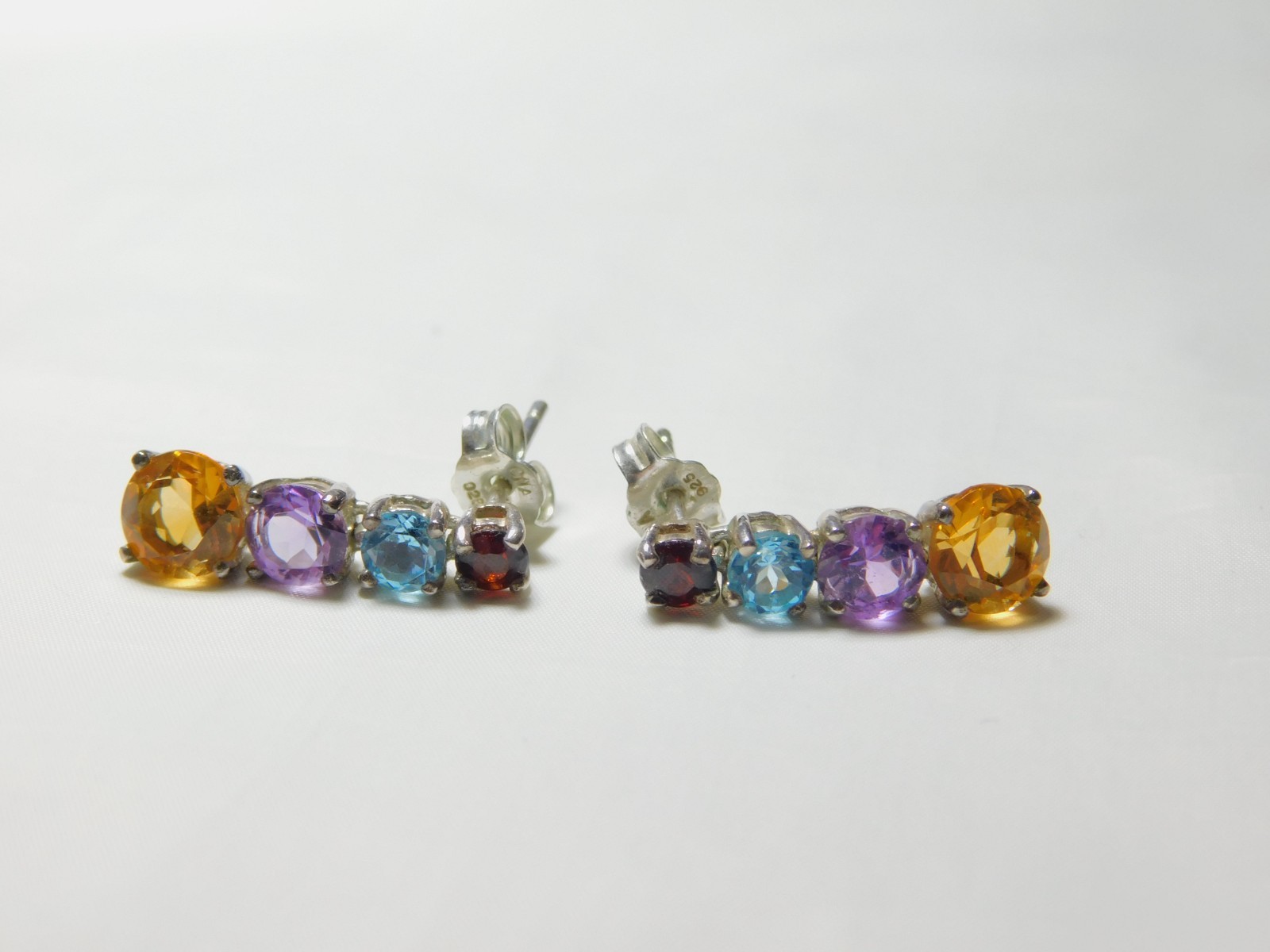 Sterling Silver Multi-Stone Stud Drop Dangle Earr… - image 7