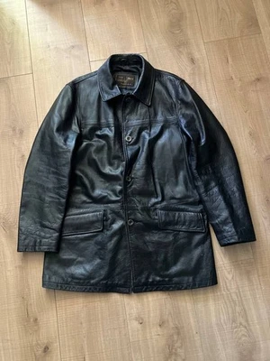 Veste en cuir leather jacket cuir de veau MCS Marlboro Classics noir vintage |XL - Photo 1/4
