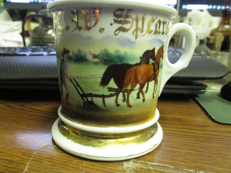 Vintage Occupational Shaving Mug F.W. Spears Horse-Drawn Plow w/ Farmer