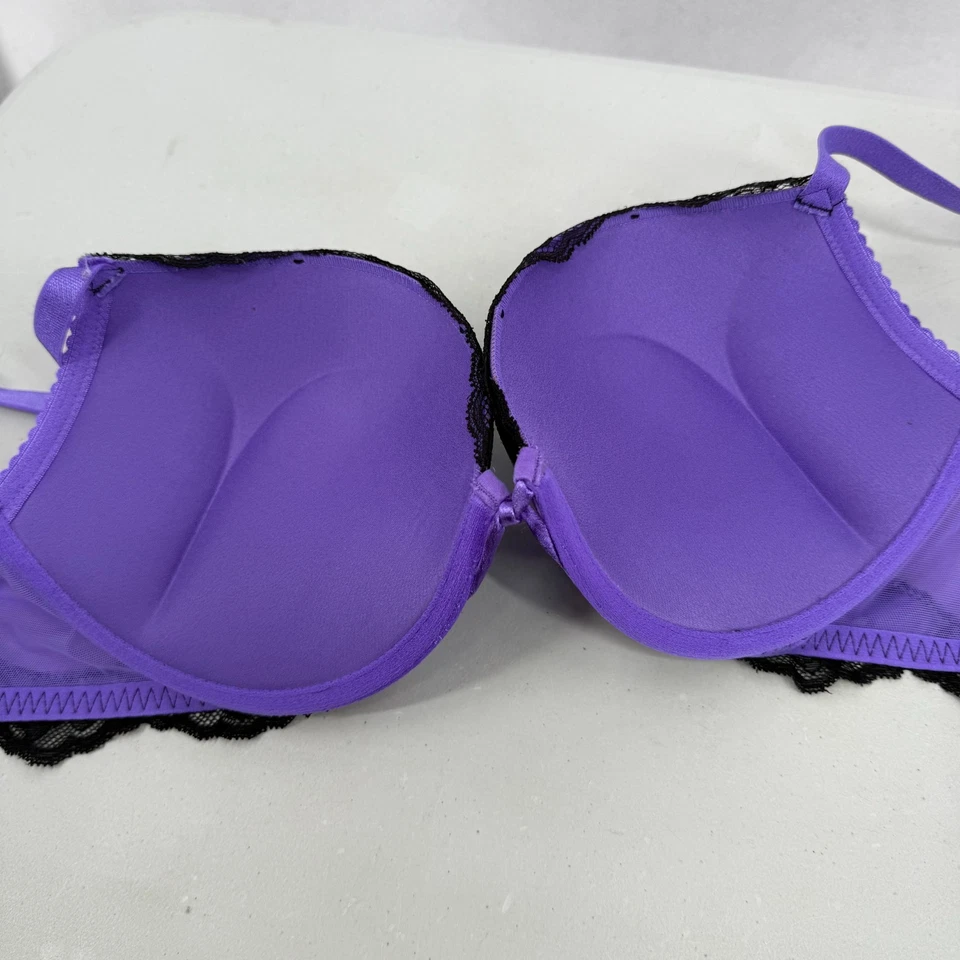 Sujetador Victoria’s Secret 36C para mujer Bombshell Plunge Push Up púrpura negro encaje Foto 3 de 4