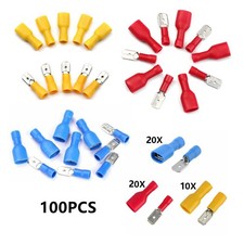 100Pcs Female Male Spade Insulated Connectors Crimp Electrical Wire Terminals