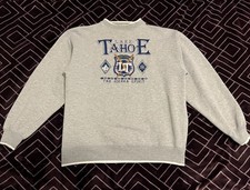 Vtg Lake Tahoe Sweatshirt Sweater Medium Gray Embroidered Crewneck Pullover