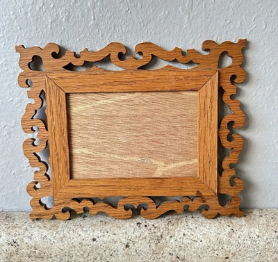 #ad #ad VTG Handicraft Ornate Picture Frame Carved Wood Fret Work Scandinavian Style 4x6 $28.75