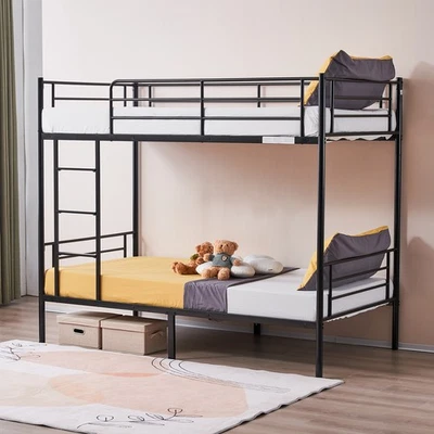 FCH 78" L Modern Metal Twin Over Twin Bunk Beds Frame Ladder Kids Child Bed Bedroom
