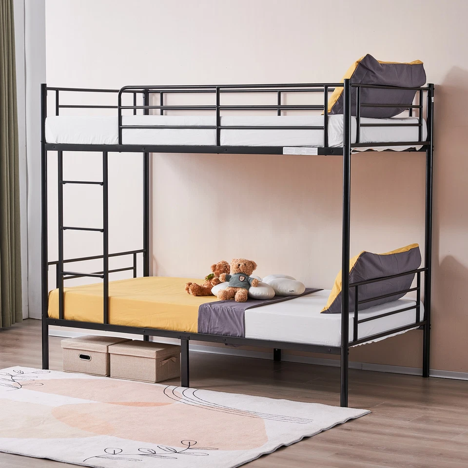 78" L Modern Metal Twin Over Twin Bunk Beds Frame Ladder Kids Child Bed Bedroom