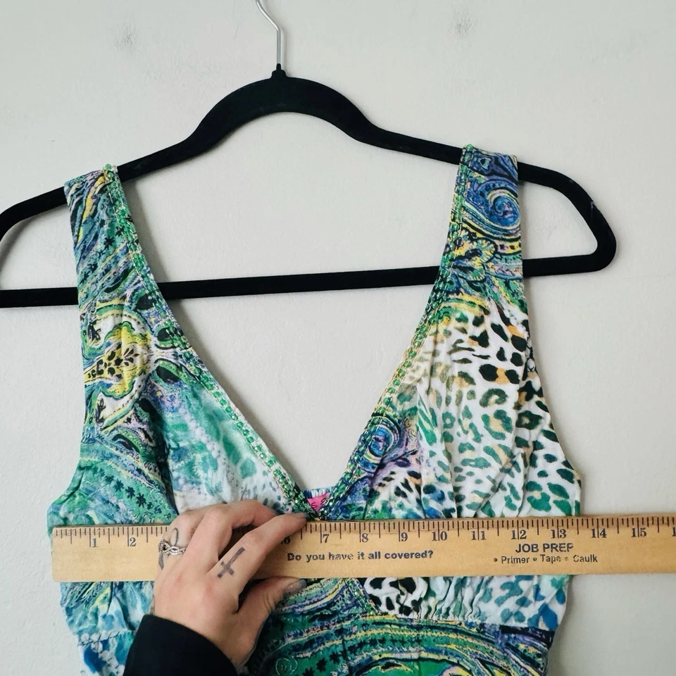 Joyous And Free Sleeveless Blue And Green Peacock Maxi Dress Women’s Size S - Image 3 of 4