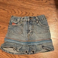 Levi Strauss Signature Girls 3T Blue Denim Skort Elastic Waist Ruffle Heart VTG