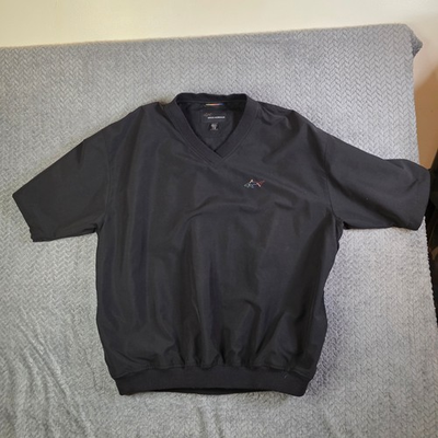 #ad Greg Norman Shark Logo Black V Neck Golf Windbreaker Pullover Men#x27;s L Short Slee $22.99