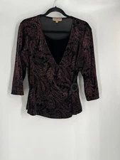 VTG NOTATIONS Y2K black paisley velvet blouse sz PXL glitter fairy grunge witchy