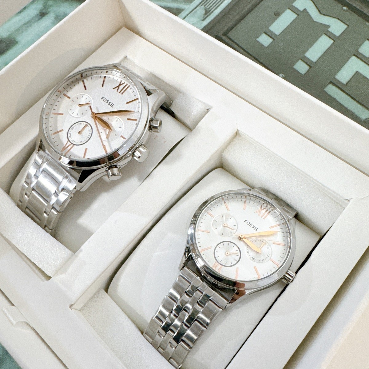 Fossil His and Her Fenmore Midsize White Unisex Watch Set 