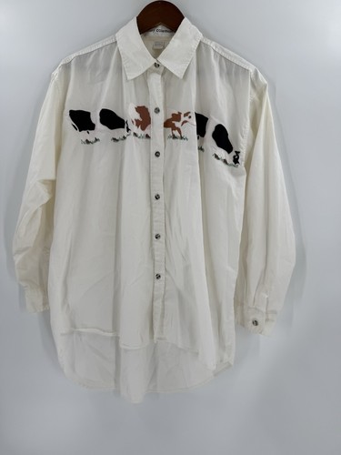 CASEY COLEMAN Cow Bovinae Embroidered Button Down Fun Blouse MEDIUM/LARGE