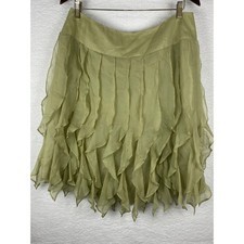 Cachet Womens 100% Silk Ruffle Tiered Skirt Sage Green Size 12 Flowy Fairycore Cachet Womens 100% Silk Ruffle Tiered Skirt Sage Green Size 12 Flowy Fairycore
