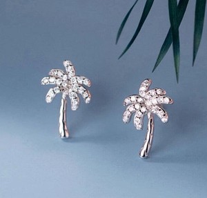 Authentic Palm Tree Stud Earring 2.0Ct Round Cut Lab Created Diamond 14K White Gold Plated