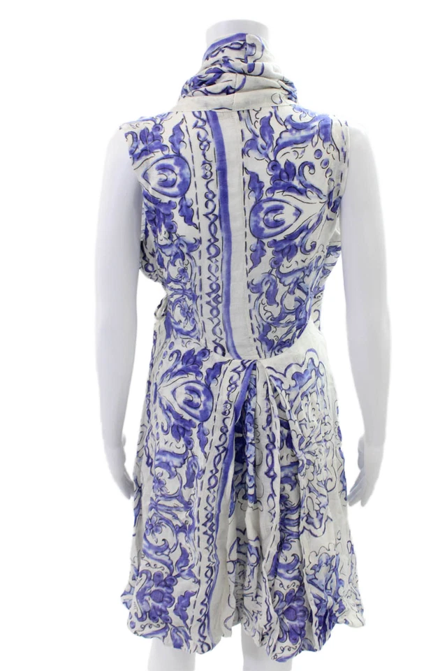 Vestido envolvente Sartoria Saracena para mujer de lino floral con cuello en V azul talla L Foto 3 de 4