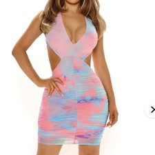 Tie Dye dress - XS - pink & blue with cutouts