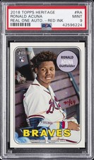 2018 TOPPS HERITAGE REAL ONE AUTOS RED INK #RA RONALD ACUNA #/69 PSA 9 AUTO