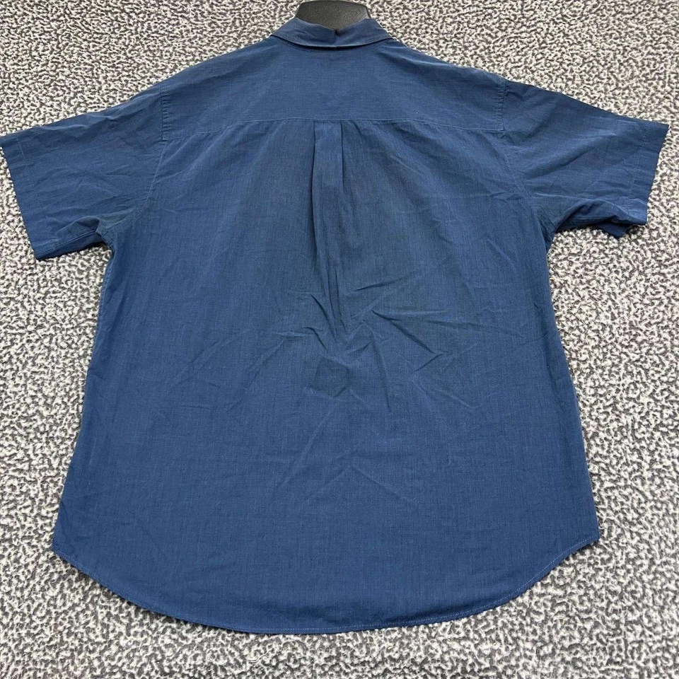 Рубашка мужская Basic Editions большая синяя простая без рисунка карман с коротким рукавом на пуговицах - Изображение 2 из 4