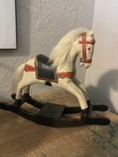 Vintage Wooden Hand Painted Rocking Horse Tabletop Decor Real Horse Hair