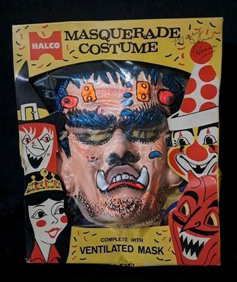 VINTAGE HALCO MONSTER MASK &COSTUME  ORIGINAL BOX MED 8 -10 EXTRA MASK
